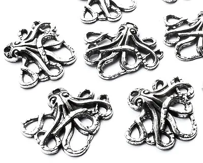 10 Octopus Charms Pendants Embellishments Silver Tone Nautical Steampunk 24mm • £2.15