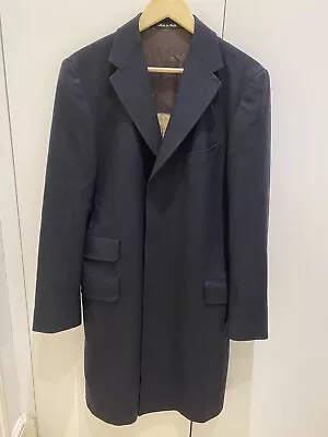 £275 • Buy Paul Smith Navy Blue Herringbone Covert Coat 38 Medium Made In Italy