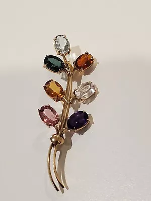 Vintage 14k Multi Gemstone Flower Leaf Brooch H Stern • $549