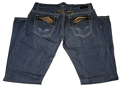 Men's Robins Jeans D5219 Sturgis Leather Patch Wings Designer Denim Blue Jeans • $35