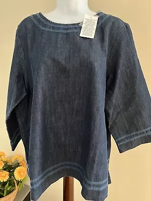 Martha Stewart Tunic Top Size M Everyday Blue Chambray Denim Blouse 3/4 Sleeves • $15