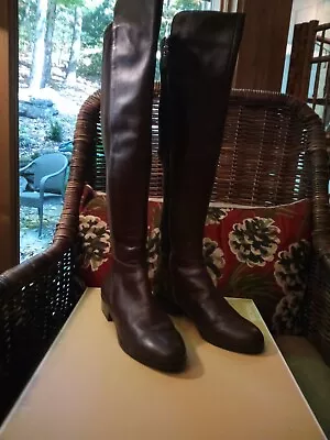 Michael Kors Bromley Flat Boots Brown Leather 7m EUC Worn 2 Times Over The Knee  • $64.99