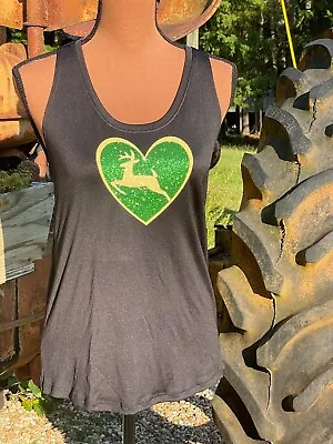 WOMEN'S RACERBACK TRACTOR * JOHN DEERE * Yellow & Green Iridescent SPARKLE Large • £24.11