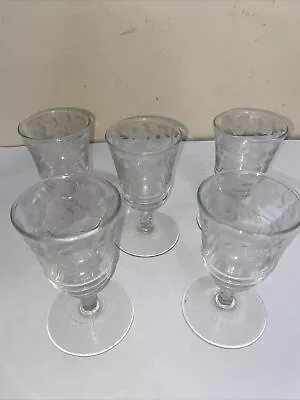 Lot Of 5 Vintage Cordial Sherry Glasses Clear Etched Floral Pattern • $14.99