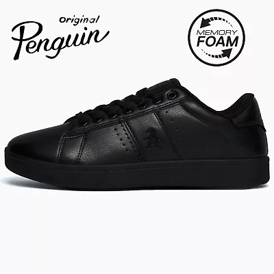 Penguin Original MEMORY FOAM  Triple Black  Mens Casual Designer Smart Trainers • £19.99