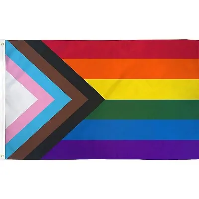 5 X 3 FT Progress Pride Flag Gay Pride Rainbow Inclusive Polyester With Eyelets • £4.25