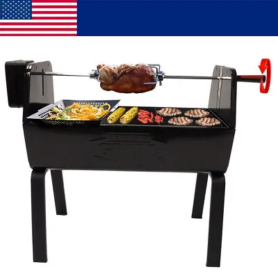 $74.72 • Buy Charcoal Portable Rotisserie BBQ Grill Smokers W/ Wind Screen Outdoor Camping US