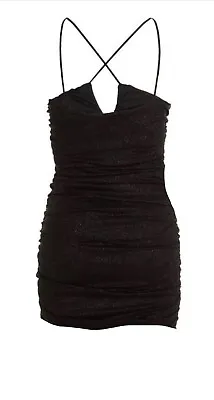 QUIZ CLOTHING Womens Black Glitter Mesh Bodycon Dress Size 4-6 • £20.99