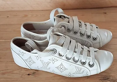 Louis Vuitton Mahina Leather Trainer Sneakers Ivory Off White Sz 375 7.5 US  • $143