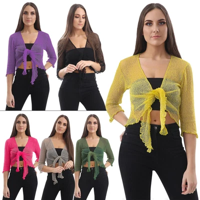 £8.99 • Buy Womens Tie Up Open Front Shrug Ladies Knitted Cropped Bolero Short Cardigan Top
