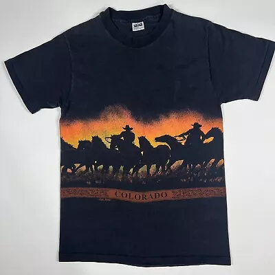 1991 Vintage San Segal Colorado Western Cowboy Horses T Shirt Size Large • $35