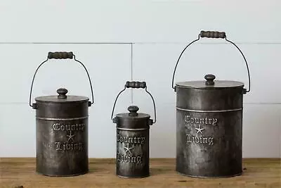 Primitive Country Country Living Star Tin 3 Piece Canister 3pc • $25.20