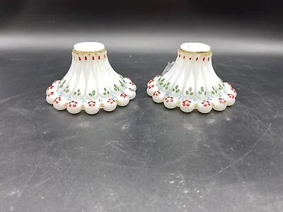 Vintage Milk Glass Candle Stick Holder Hand Painted Flowers • $11.99