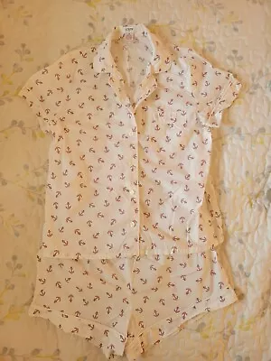 J Crew Pajama Set Womens Small. White & Pink Anchors. • $20