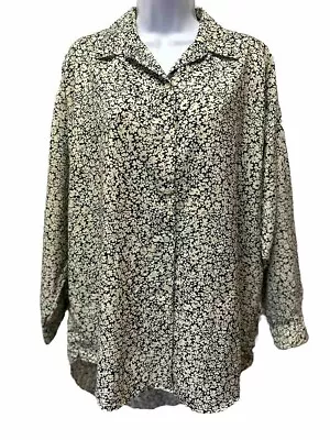 Diane Von Furstenberg Womens Sz M Black Ivory Ditsy Floral Button Front Blouse • $18.90