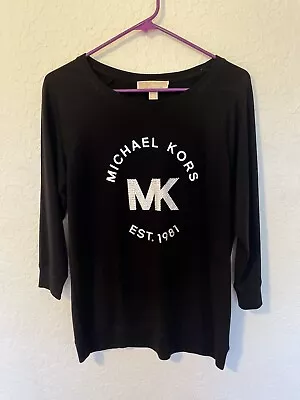 Michael Kors Black 3/4  Sleeve  Top W/Silver Studded Logo In Front - Size Small • $20