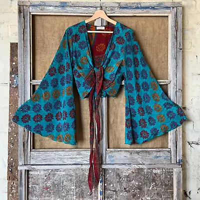 Indian Vintage Silk Sari Bell Sleeve Crop Top Retro 60s Clothing Lot Of 10 Pcs • $156.24