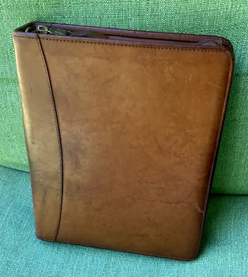 FRANKLIN QUEST Zip Binder Vintage -Classic - Made In USA -Brown Aniline Leather • $115