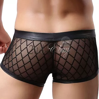 £4.15 • Buy Sexy Men Sheer Mesh See-through Boxer Briefs Trunk Underwear Shorts Pants
