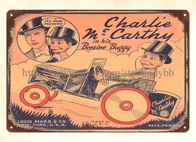 MARX WIND UP CHARLIE MCCARTHY BENZINE BUGGY TOY Tin Sign Garage Decor Ideas • $18.95