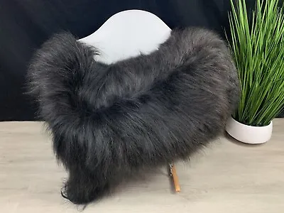 Icelandic Sheepskin Rug Black Silver Motorcycle Seat Cover Pad Pet Bed Throw • $109.90