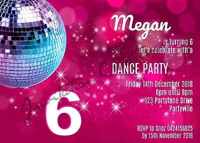 DIY Print Custom GIRLS DISCO BALL DANCE NEON GLOW BIRTHDAY Party Invitations • £6.20