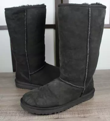 Women's UGG Australia Classic Tall 5815 Black Sheepskin Boots Size US 7 • $25