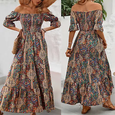 Women's Summer Boho Floral Dress Ladies Holiday Party Casual Maxi Long Sundress • $18.99