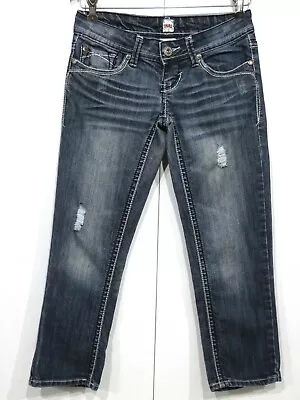 Women's Size 1/2 H2j By Hydraulic Stretch Distressed Denim Capri Jeans 28x22.5 • $12