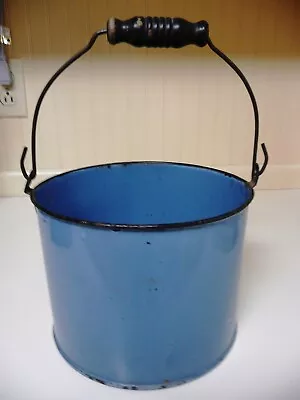 Vintage Blue Enamelware Berry Bucket W/Handle 5.5” X 7.5” • $15