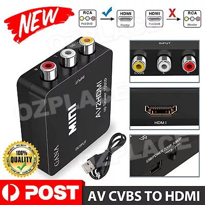 Composite AV CVBS 3RCA To HDMI Video Cable Converter 1080p Upscaling • $8.95