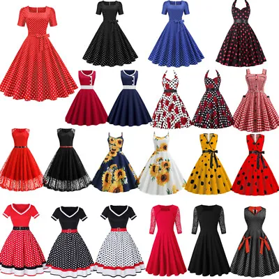 £16.14 • Buy Women Vintage Rockabilly 50s 60s Pinup Swing Cocktail Party Evening Midi Dress