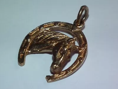 Beautiful 1972 Solid 9ct Gold Pendant / Fob Good Luck Horseshoe / Horse Riding • £119