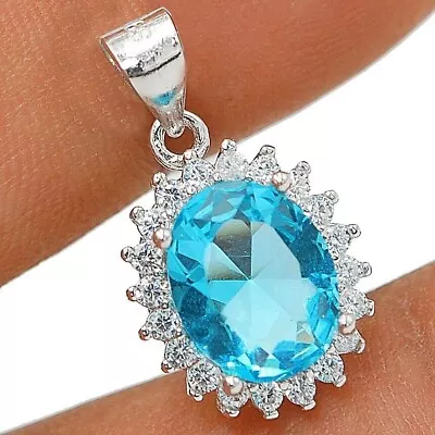3CT Aquamarine & White Topaz 925 Solid Sterling Silver Pendant Jewelry Y1-1 • $12.99