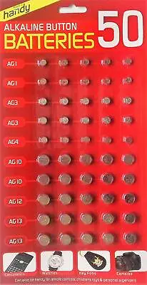 50 Assorted Button Cell Watch Battery Batteries Ag 1 / 3 / 4 / 10 / 12 / 13 Uk • £2.83