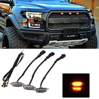 3x For Ford F-150 Raptor Style Smoked Amber LED Front Grille Running Lights • $21.99