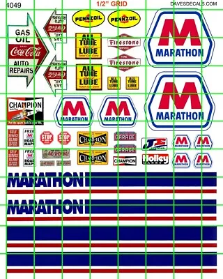 4049 Dave's Decals Marathon Gas Station Decal Set Water Slide With Assorted Extr • $8.59