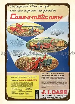 1960s J. I. Case Tractor Case-o-matic Drive Metal Tin Sign Old Brew Pub Decor • $18.95