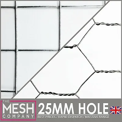 £8.99 • Buy 25mm Galvanised Welded & Chicken Rabbit Wire Mesh 1  X 1  Square & Hex Holes