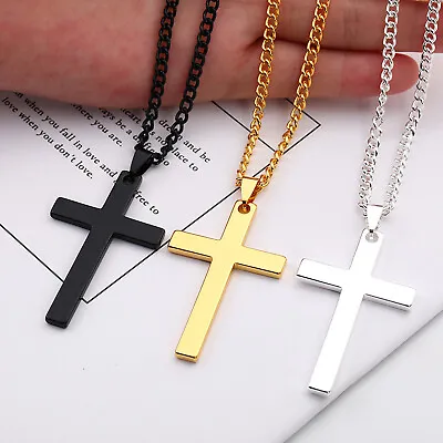 Mens Silver Cross Pendant Necklace Stainless Steel Necklace Chain • $5.99
