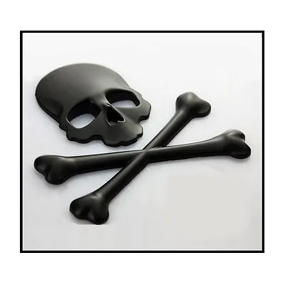 ( 2pc ) 3D Black Skull N Cross Bones Logo Emblem Sticker Real Metal -Not Plastic • $8.98