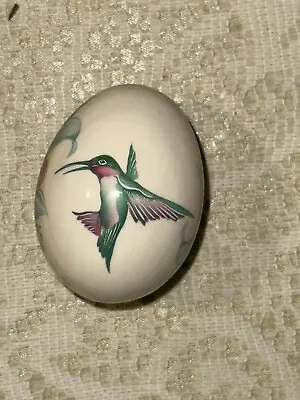 Vintage The Egg Lady Hummingbird Floral Porcelain Decorative Egg 2.5” Long Nice • $12