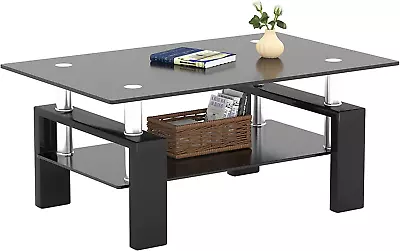 Modern Black Rectangle Glass Coffee Table For Living Room Home Furniture Luxury • $127.10