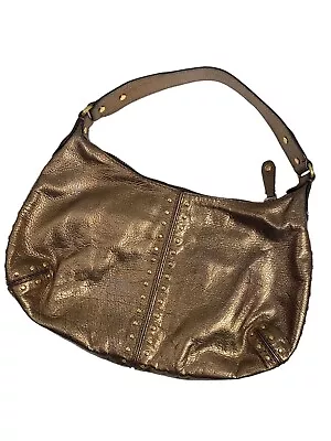 Michael Kors Handbag Gold Metallic Y2K Style Crescent Zip Top Purse Leather? • $49.99