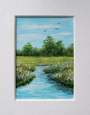 Aceo Original Hand Painted Signed  Marshlands  Landscape Miniature Painting • £7