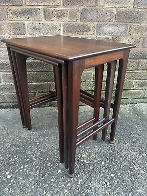 Retro Vintage Mid Century Solid Wood Tapered Legs Teak Nest Of Tables • £199.99