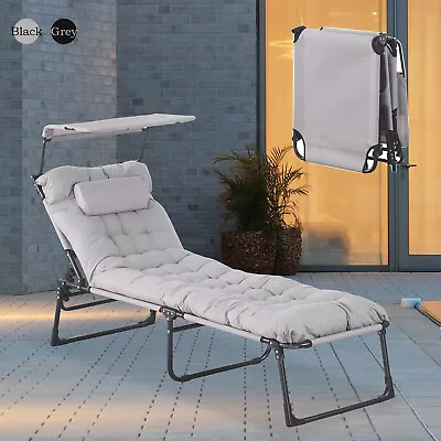 Sun Lounger Recliner Garden Outdoor Patio Sunbed Folding Chair Home With Cushion • £16.99