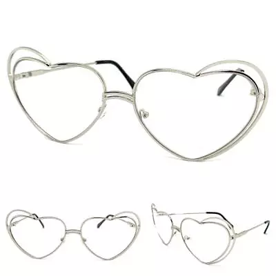 Women Oversized Retro Clear Lens EYE GLASSES Large Big Silver Heart Shaped Frame • $13.99