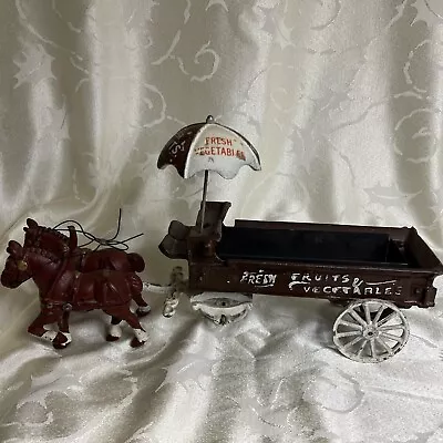 Vintage Cast Iron Horse Drawn Wagon- Fresh Fruits And Vegetables • $26.50