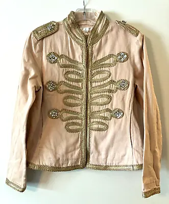 Boston Proper Light Pink Womans Military Style Blazer Crystal Buttons Gold • $29.95